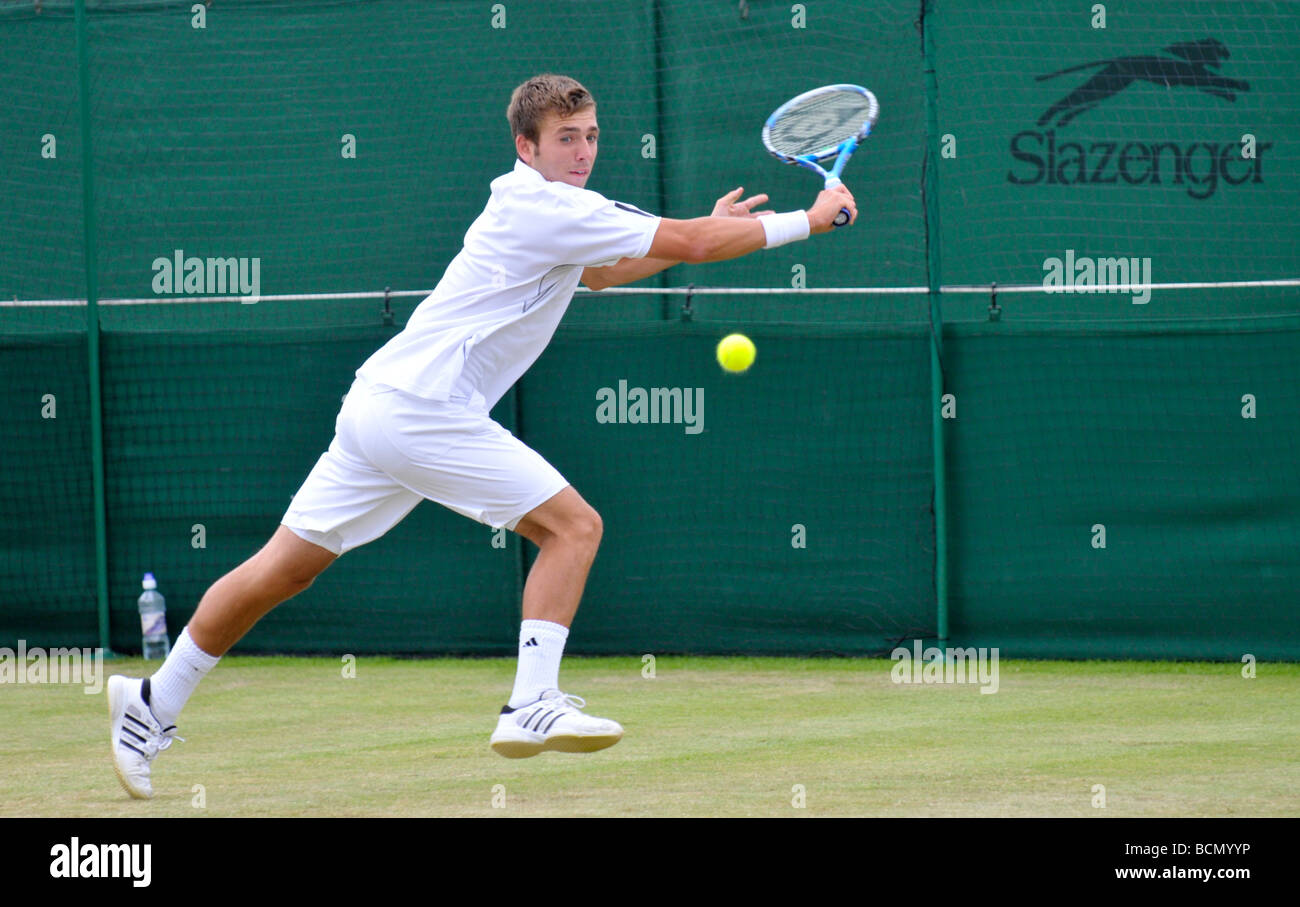 Giocatore di tennis al ritorno scritto Foto Stock
