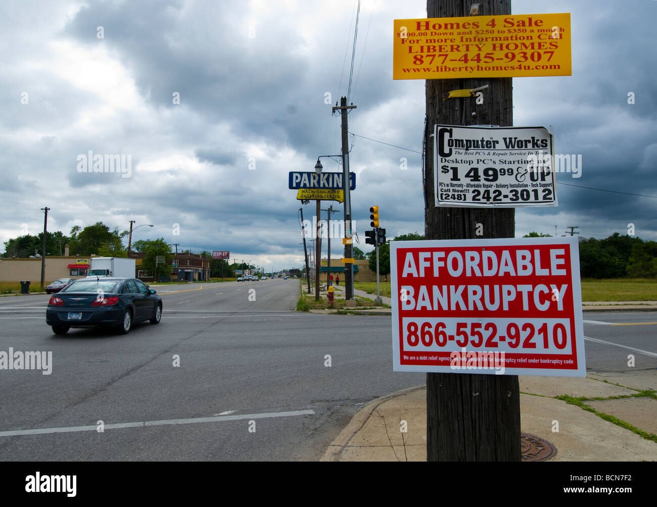 Assistenza legale pubblicizzata a Detroit Michigan, attraversamento Foto Stock