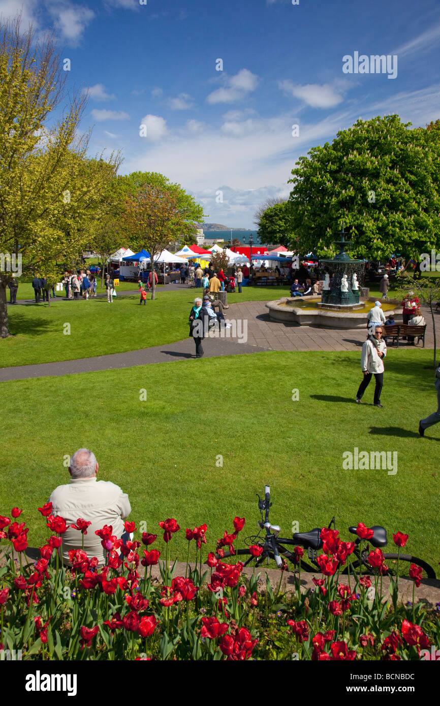 Mercato di domenica nelle persone il parco di Dun Laoghaire vicino a Dublino Irlanda Eire Repubblica Irlandese in Europa Foto Stock