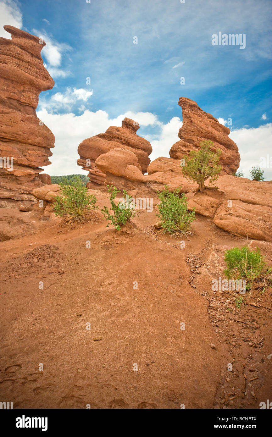 Le formazioni rocciose, Giardino degli dèi, Colorado Springs, Colorado, STATI UNITI D'AMERICA Foto Stock