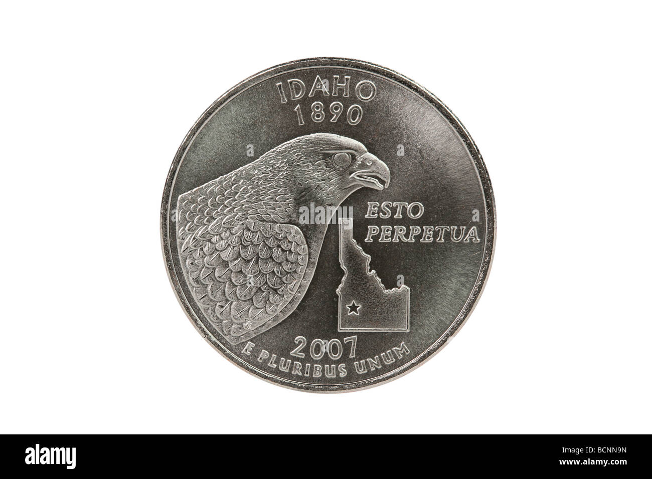 Stato di Idaho trimestre moneta con percorso di clipping. Foto Stock
