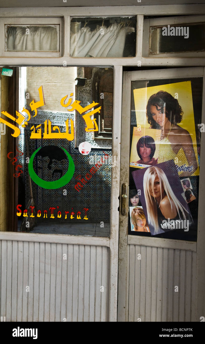 Funky negozi di barbiere in Marocco. Foto Stock