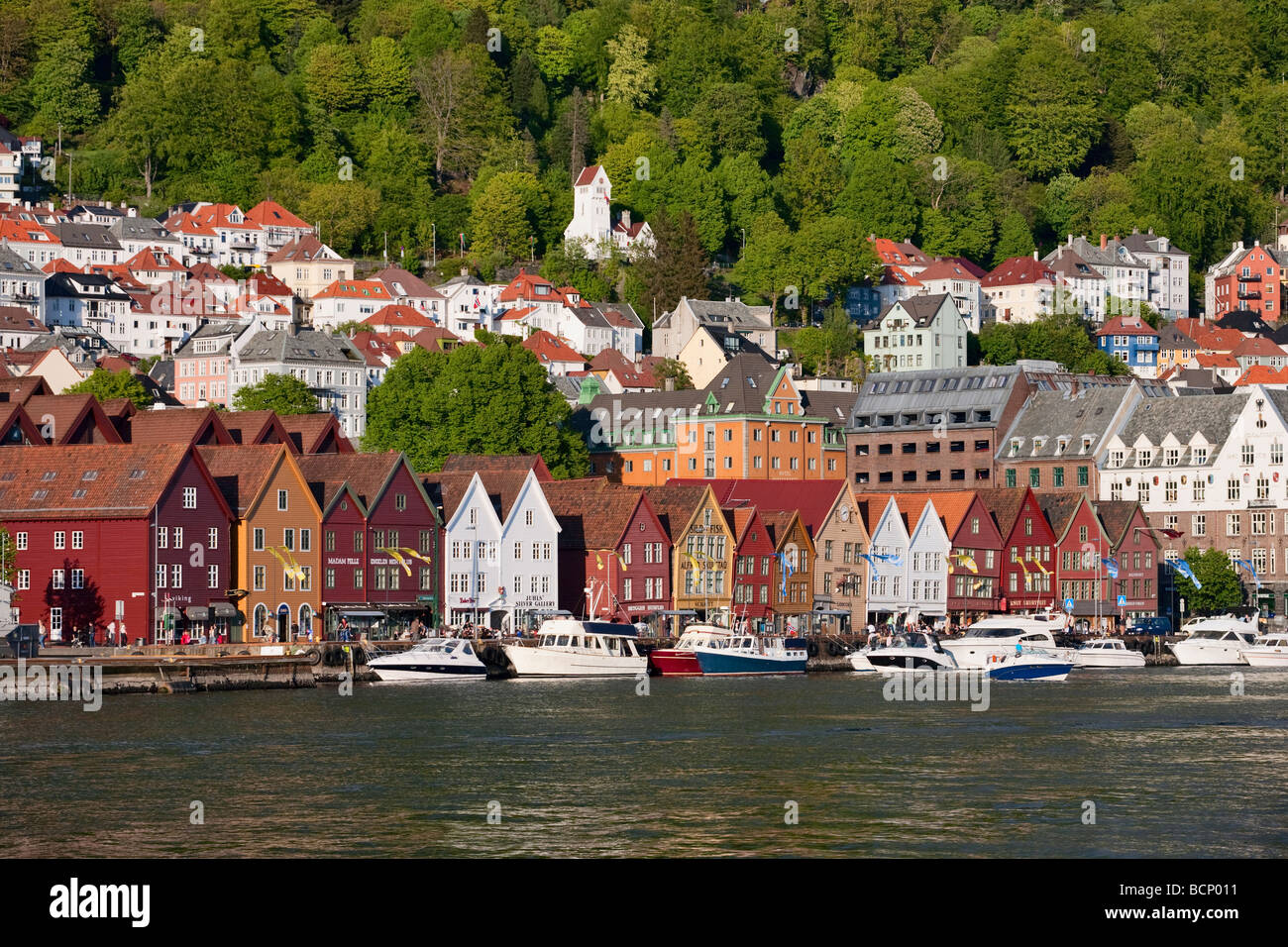 Bryggen harbour a Bergen in Norvegia Foto Stock