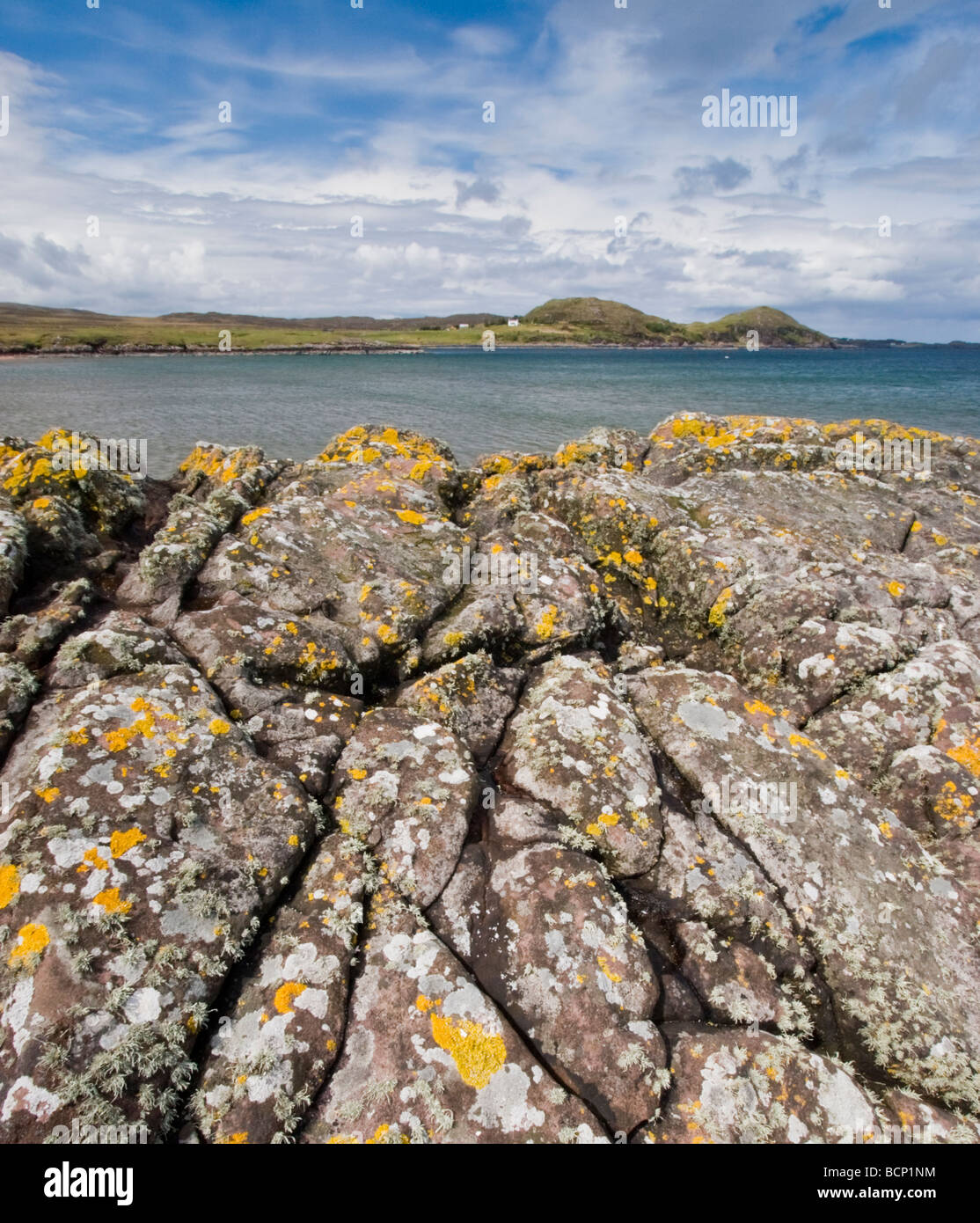 Rocce e licheni, Gaineamh Smo, vicino a Poolewe Foto Stock