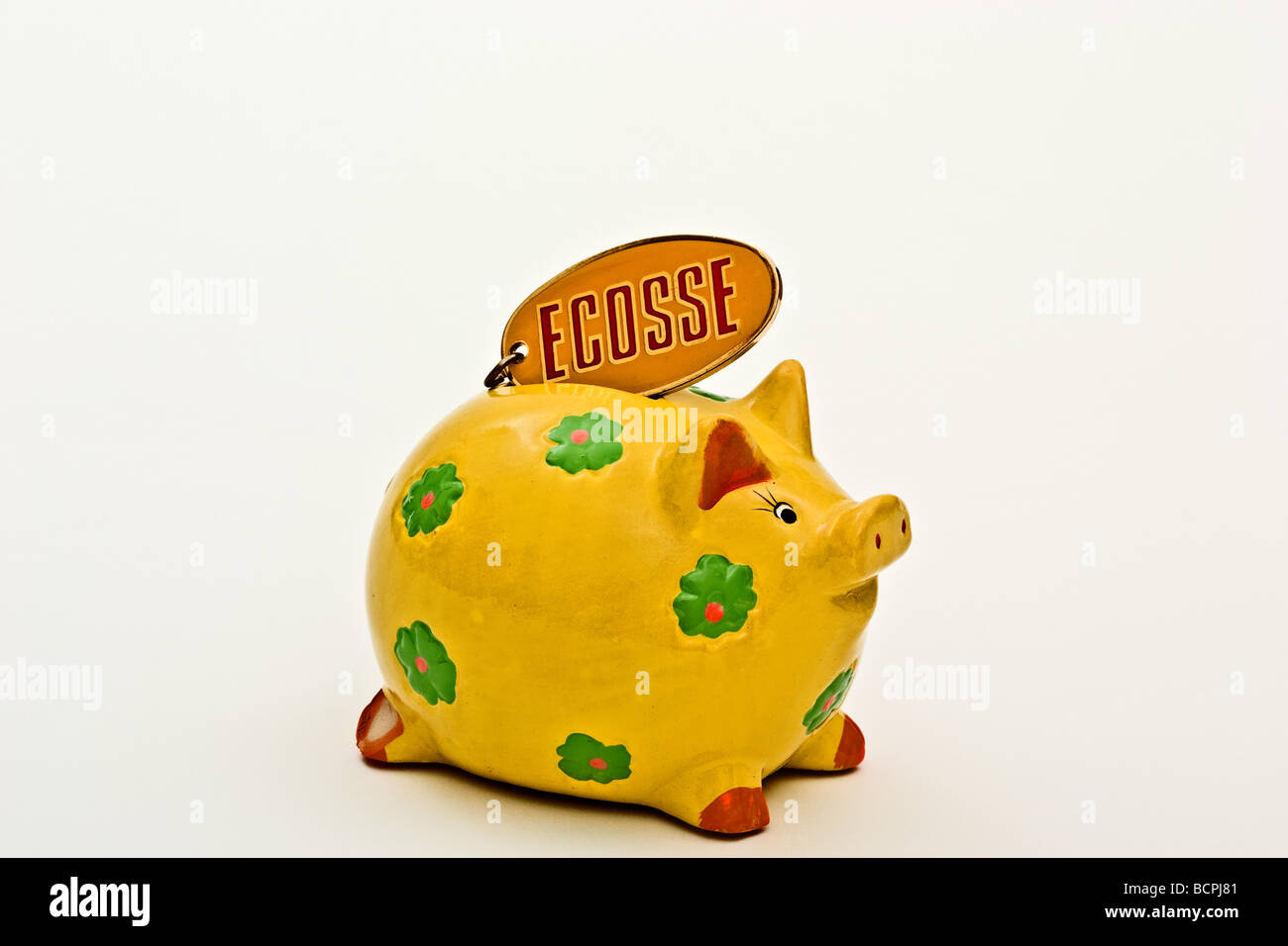 Salvadanaio con la Scozia souvenir in moneta slot Foto Stock