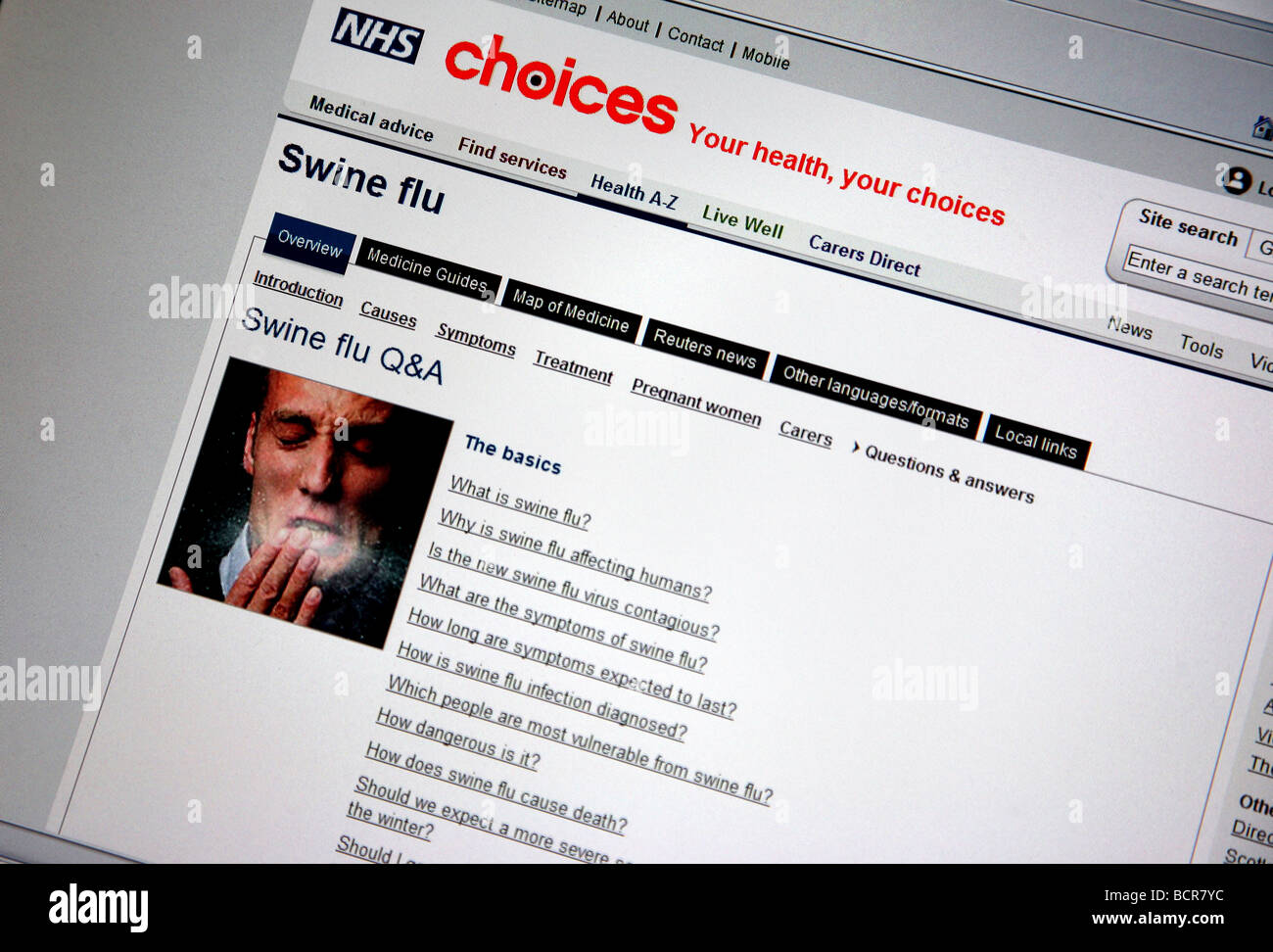 Influenza suina consigli sul sito web di NHS Foto Stock