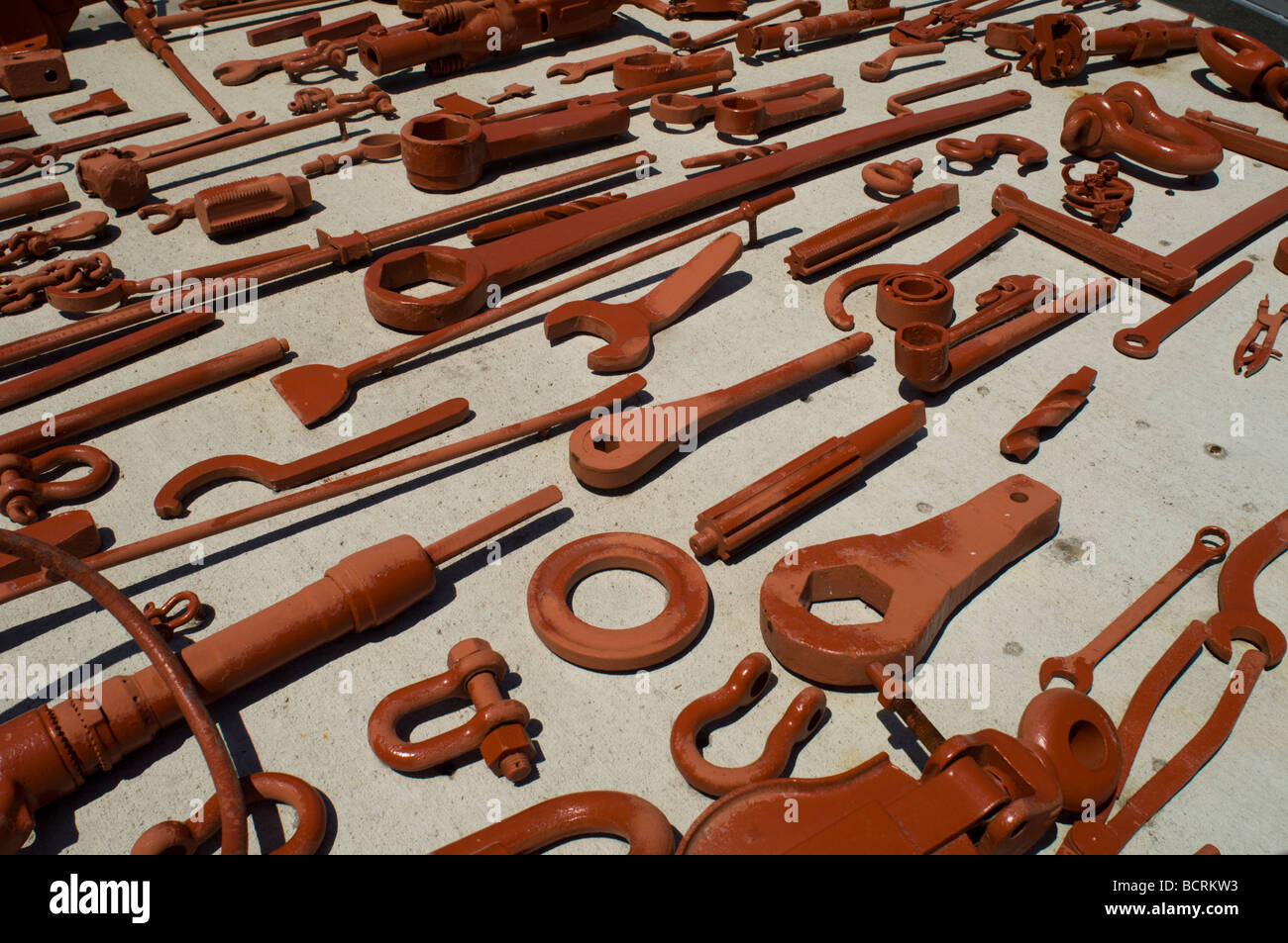 Strumenti di cantiere sul display in Erie Basin Parco sul lungomare in Red Hook quartiere di Brooklyn a New York Foto Stock