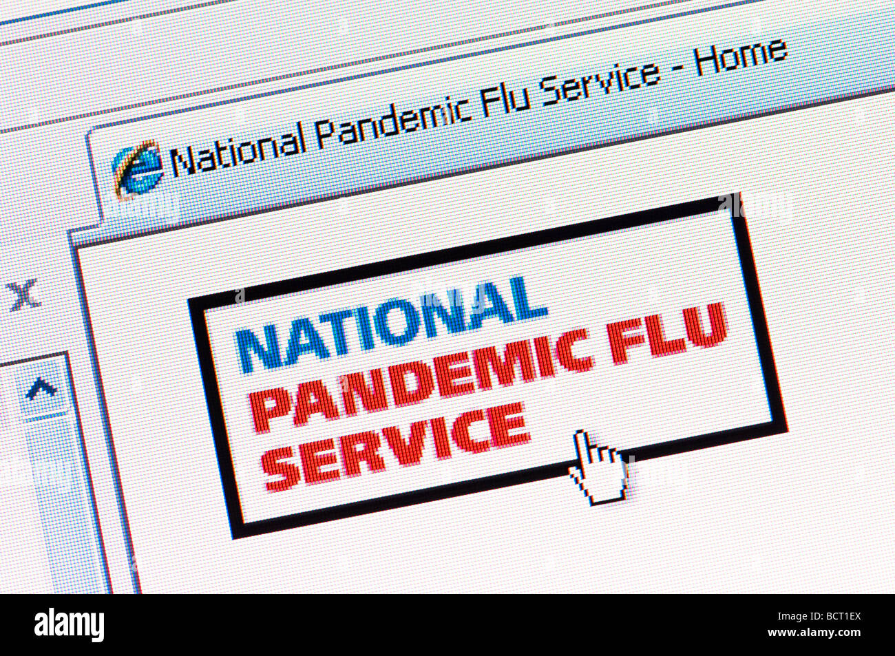 Macro screenshot del National pandemia di influenza sul sito web del servizio lanciato il 23 luglio 2009 (solo uso editoriale). Foto Stock