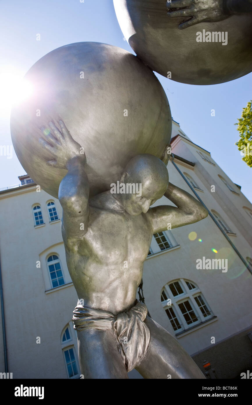 Nelle figure, la scultura "Gipfeltreffen' "incontro al vertice", Lindau am Bodensee, Lago di Costanza, Baviera, Germania, Europa Foto Stock