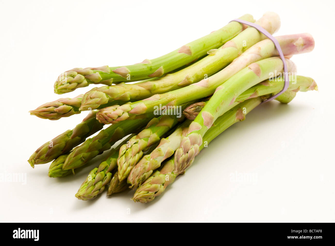 Mazzetto di asparagi su sfondo bianco Foto Stock