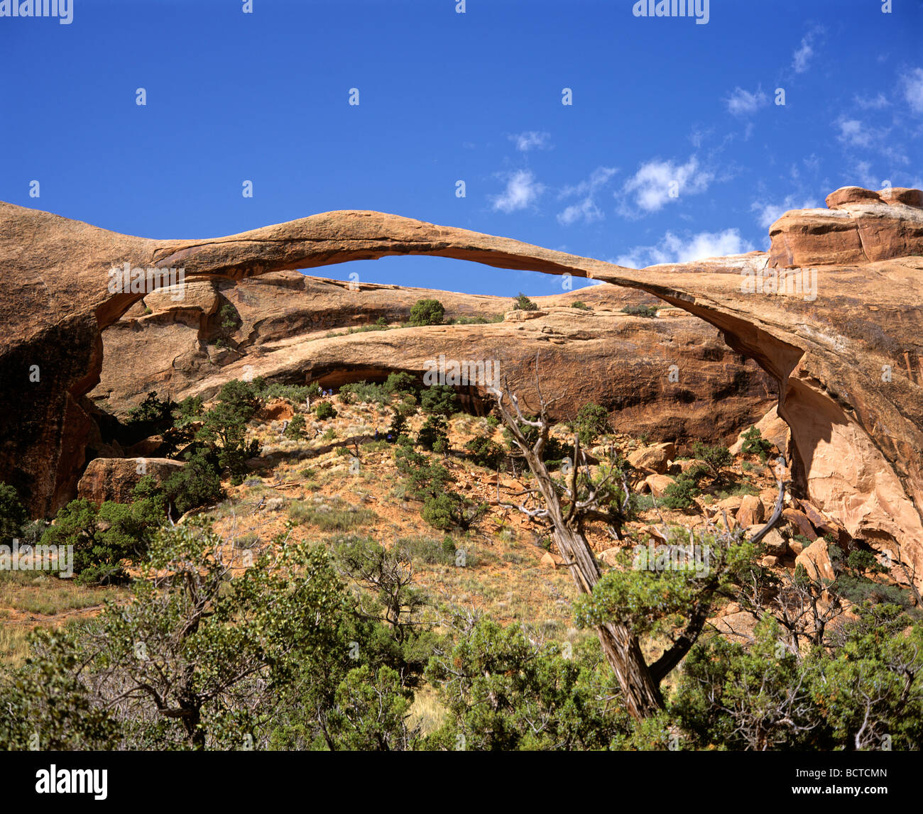 Landscape Arch Rock arch, Arches National Park, Utah, Stati Uniti d'America Foto Stock