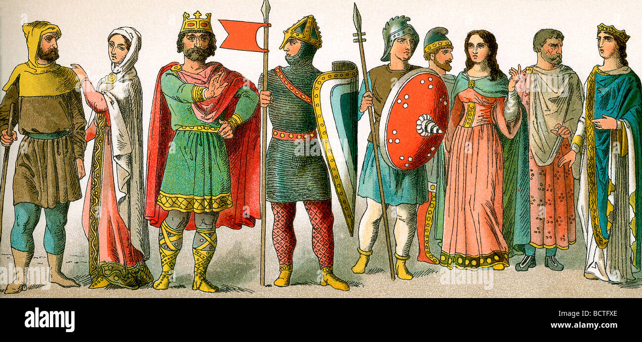 L'abito francese illustrato in questa illustrazione risale a circa A.D. 900. Foto Stock