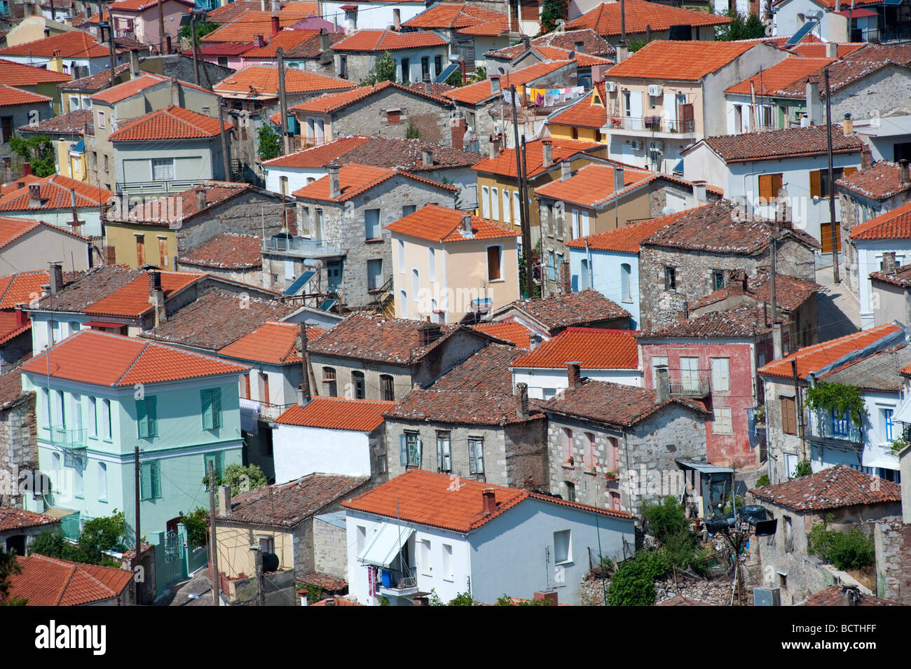 Città sulla collina di Agiassos La sull isola di Lesbo in Grecia Foto Stock
