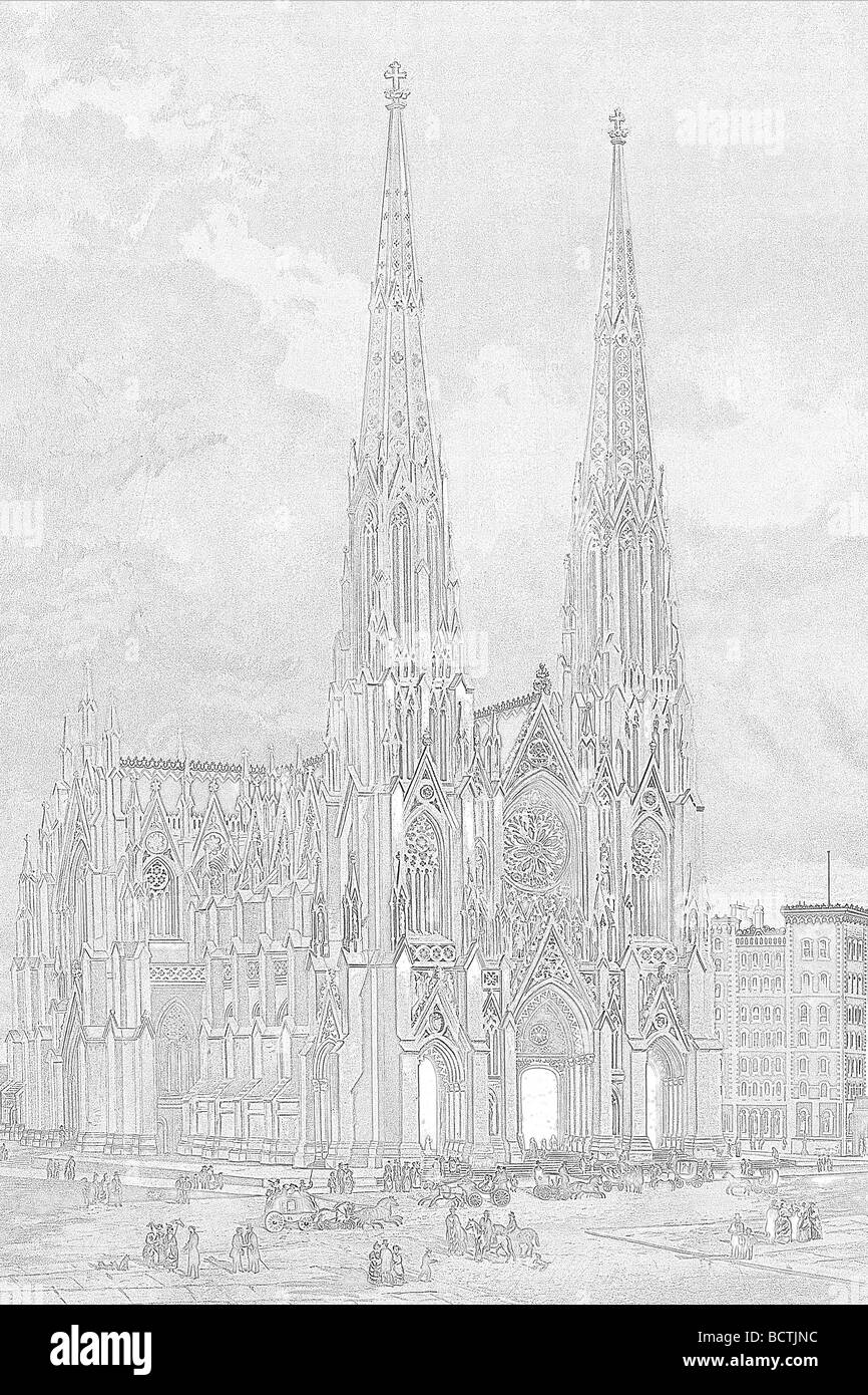 Disegno della nuova cattedrale di San Patrizio, la Fifth Avenue, New York City, circa 1880 Foto Stock