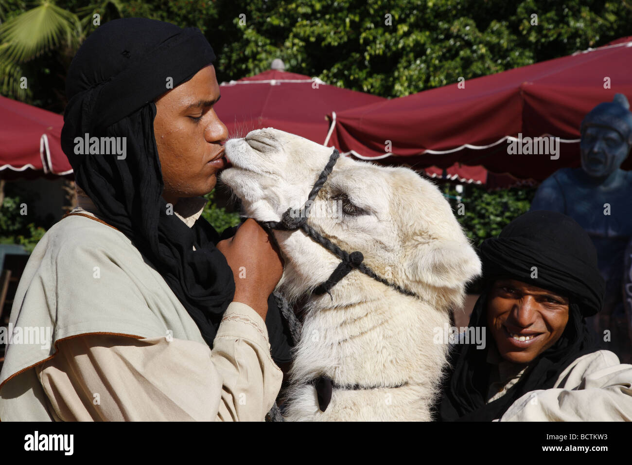 Beduino con il cammello, Yasmine Hammamet, Hammamet, Tunisia, Africa Settentrionale Foto Stock