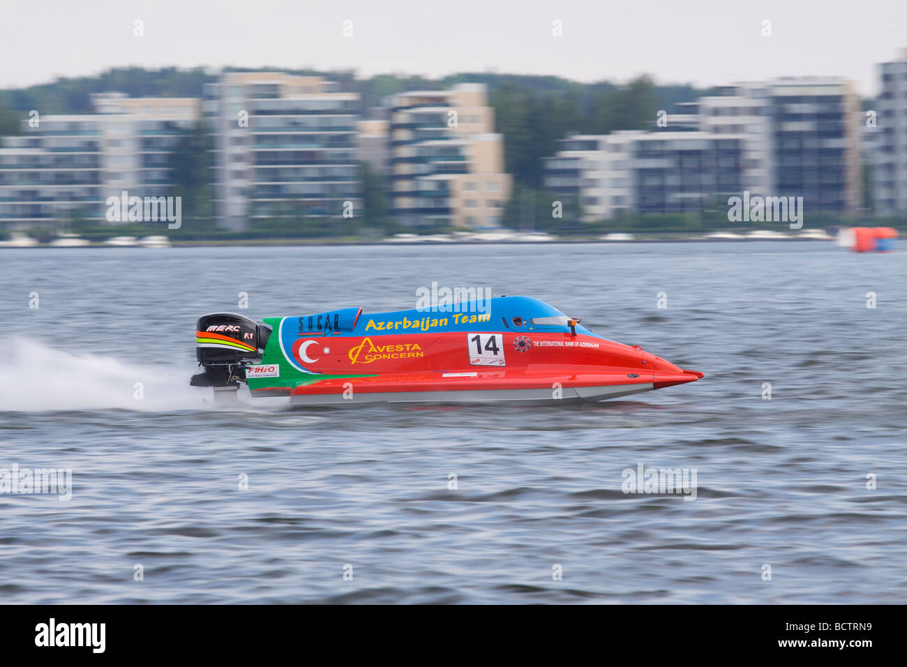 Da F1 Powerboat nel Campionato del Mondo a Lahti Finlandia 12-13 giugno 2009. Autista Jonas Andersson imbarcazione 14 Foto Stock