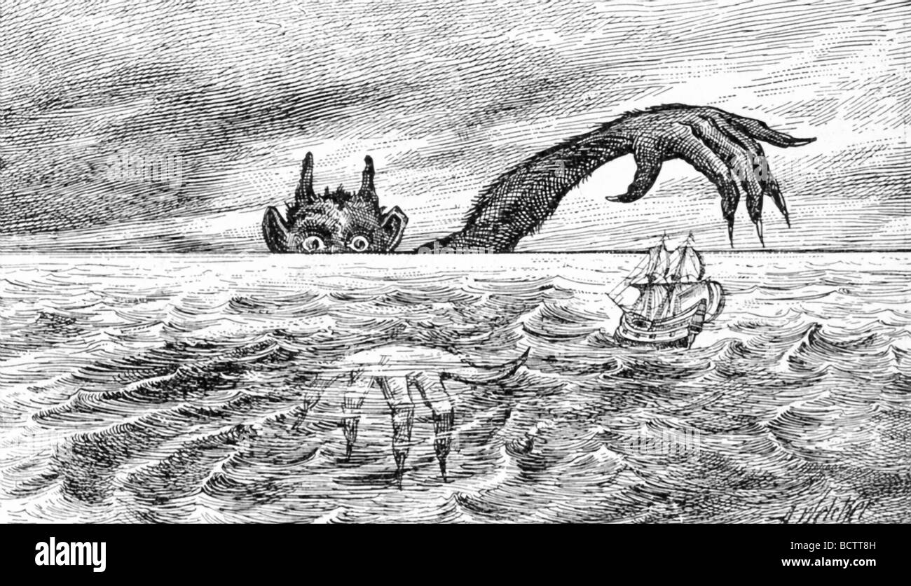 Questa illustrazione risale al 1891 ed è una rappresentazione fantasiosa di Satana (noto anche come il diavolo ), in agguato all'orizzonte. Foto Stock