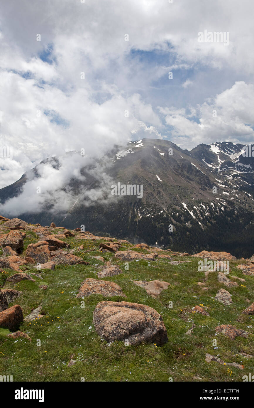 Parco Nazionale delle Montagne Rocciose in Colorado Il tundra alpina lungo il sentiero di cresta e una vista del Continental Divide Foto Stock