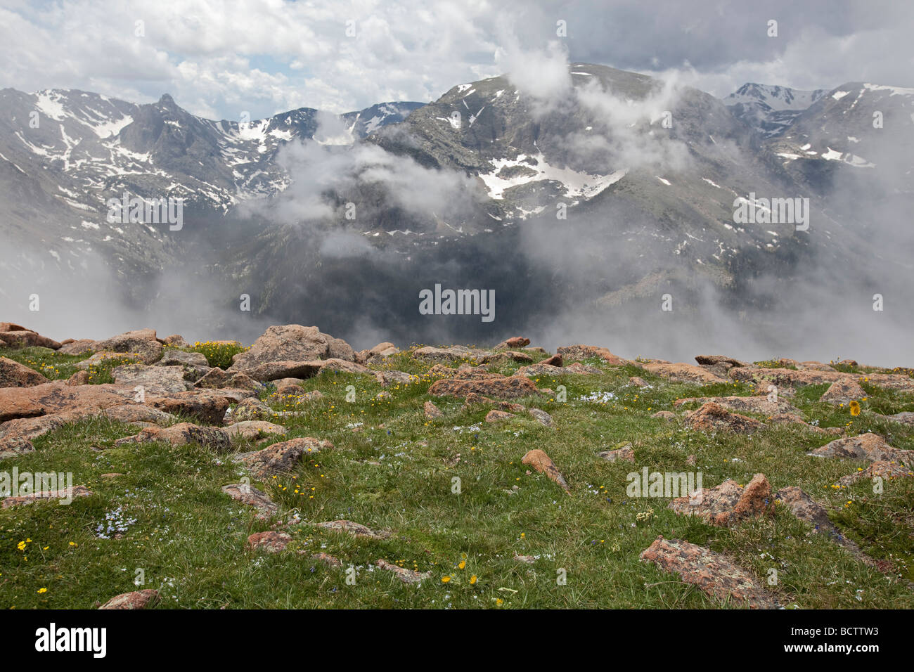 Parco Nazionale delle Montagne Rocciose in Colorado Il tundra alpina lungo il sentiero di cresta e una vista del Continental Divide Foto Stock