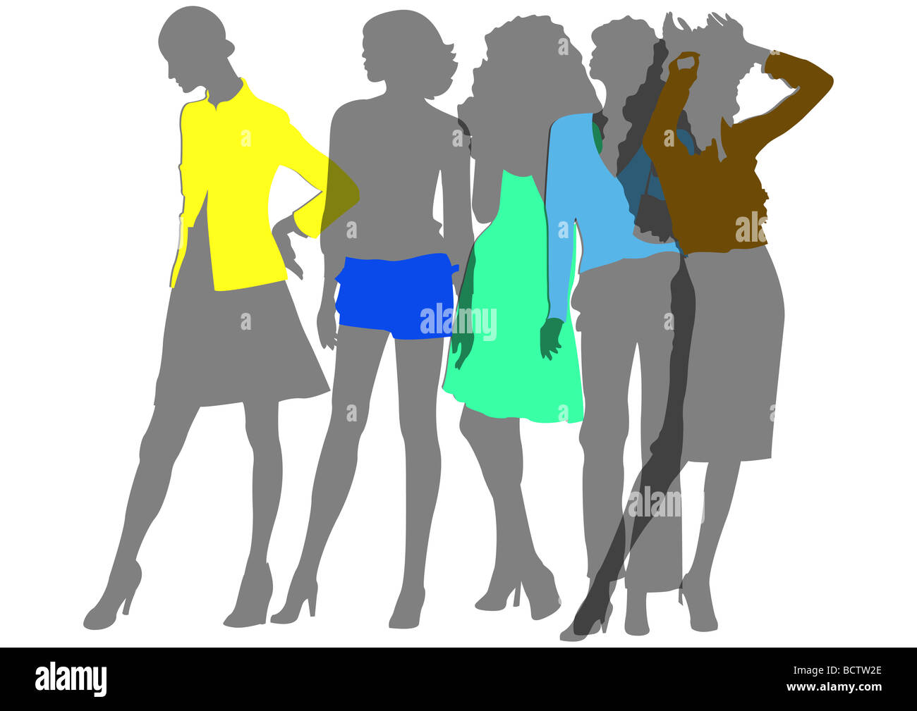 Il gruppo di donne trasparente a colori Foto Stock