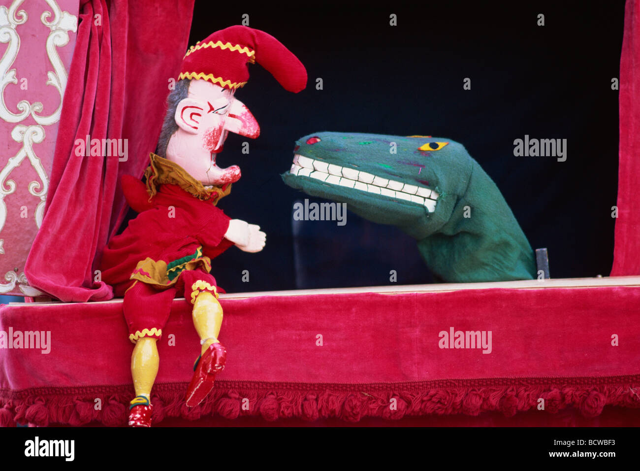 Punch e Judy spettacolo di marionette, Inghilterra Foto Stock