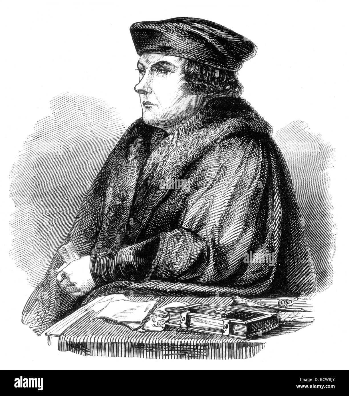 Incisione Ritratto di Thomas Cromwell Earl of Essex dall'originale da Holbein Foto Stock