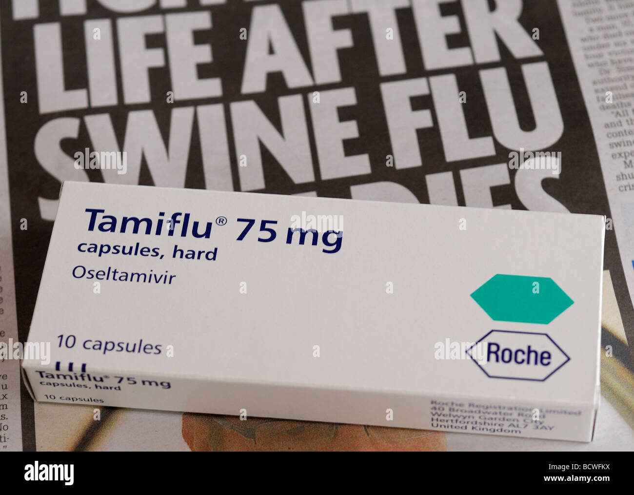 Confezione di Tamiflu Oseltamivir compresse per il trattamento di casi di influenza suina Foto Stock