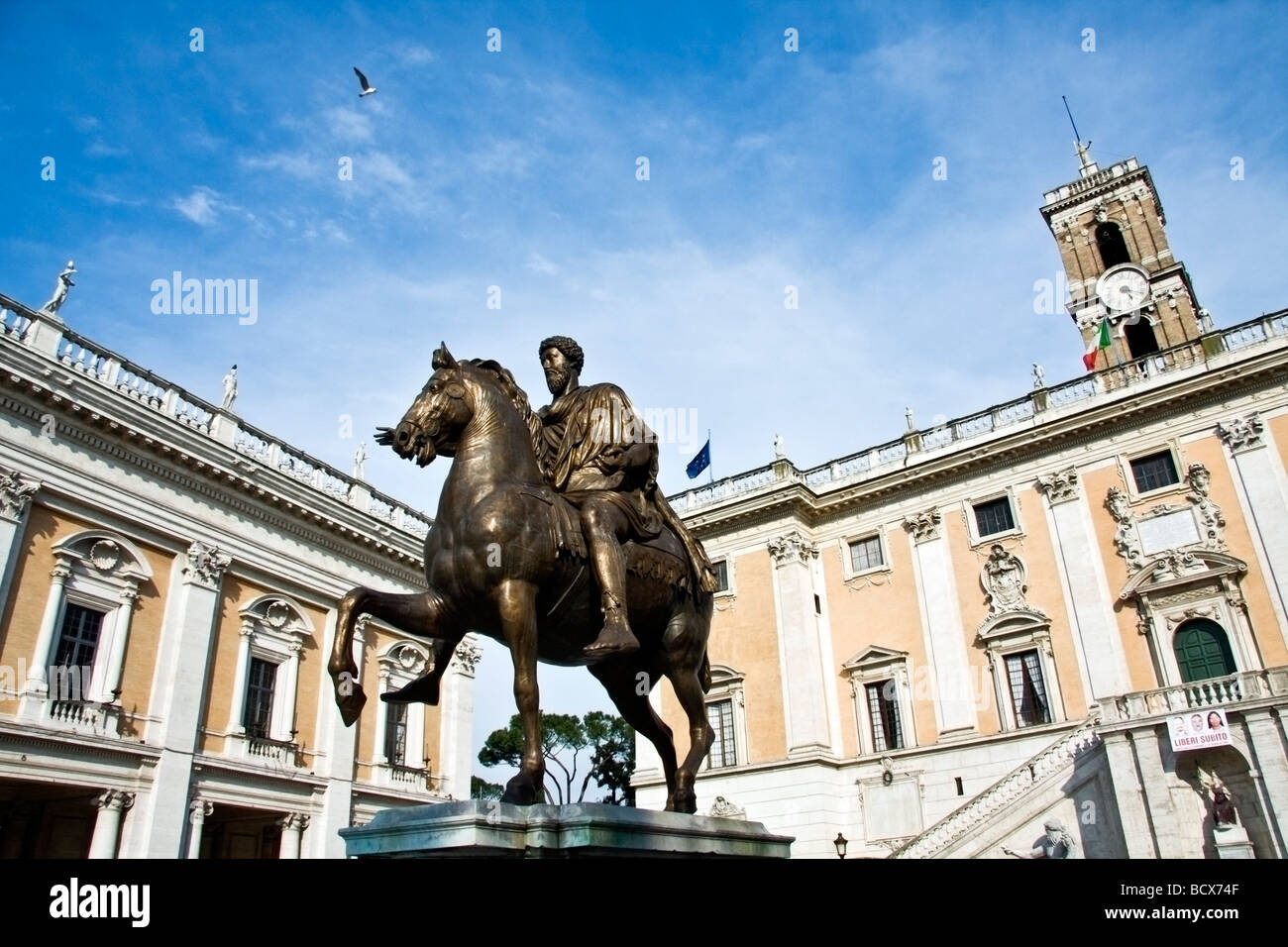 Equestrain statua di Marco Aurelio in Piazza del Campidoglio sul Campidoglio a Roma Italia Foto Stock