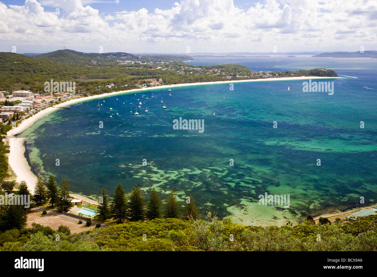 La Shoal Bay dalla testa di Tomaree Port Stephens Nuovo Galles del Sud Australia Foto Stock