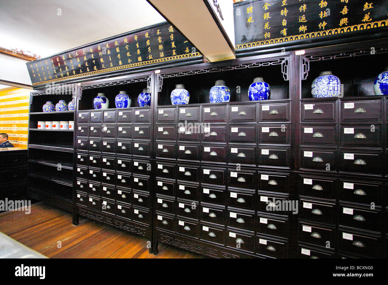 A base di erbe Cinesi Farmacia Medicina,Shanghai, Cina Foto Stock