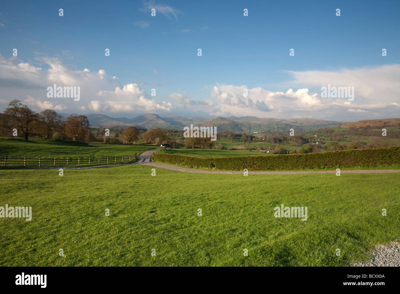 Vista verso le colline orientali del Distretto dei Laghi, vicino Hawkshead Foto Stock