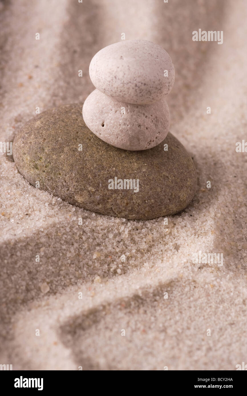Le pietre in una spiaggia di sabbia Foto Stock