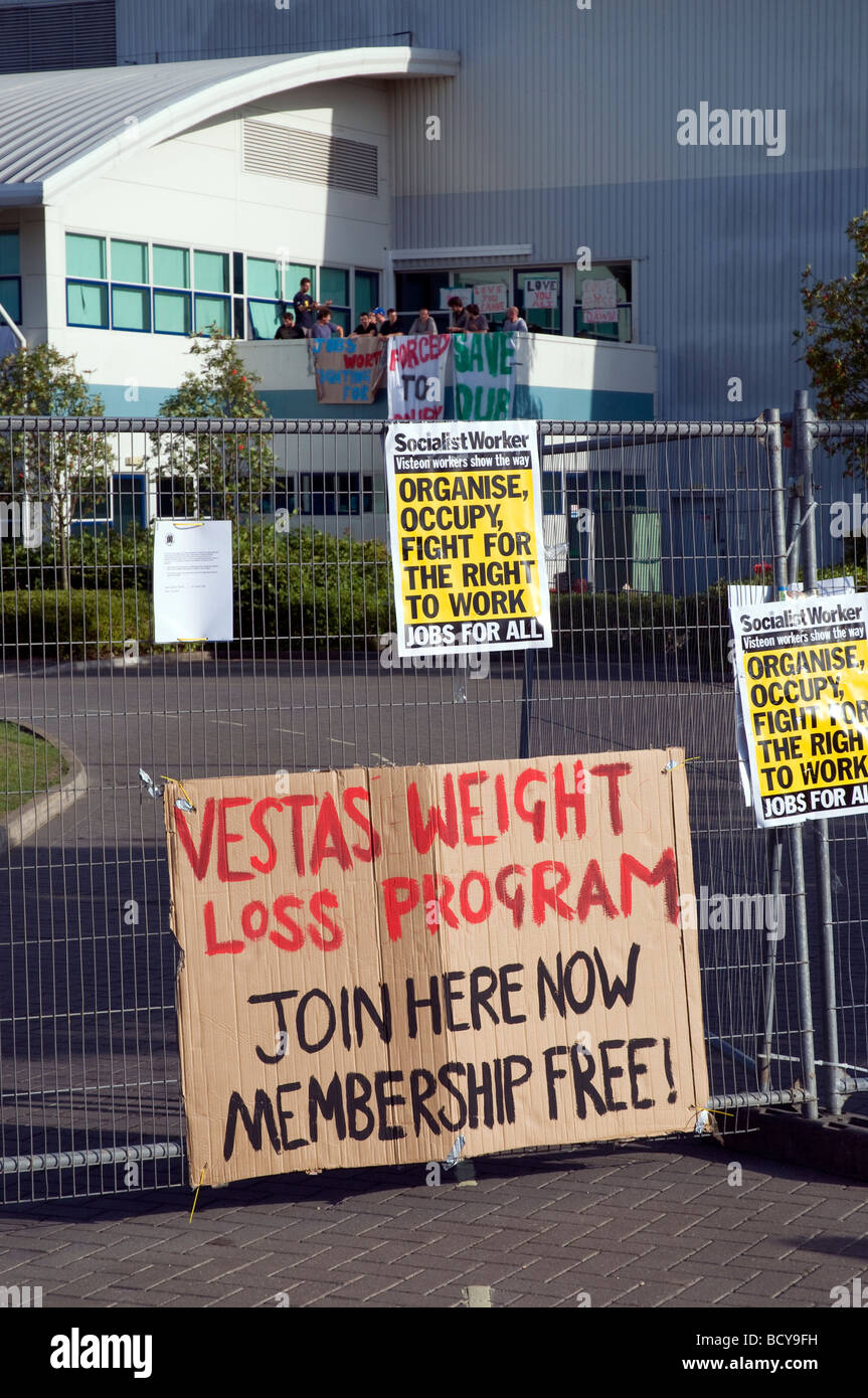 La chiusura degli stabilimenti Vestas occupazione Demo, Newport, Isle of Wight, England, Regno Unito, GB. Foto Stock