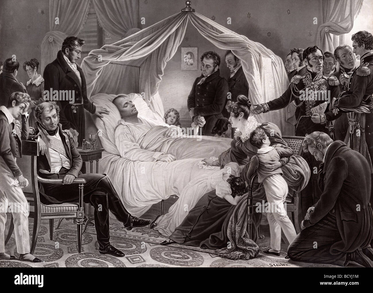 Napoleone 1 sul suo letto di morte a Sant'Elena, 5 maggio 1821. Napoléon Bonaparte, 1769–1821. Statista francese, capo militare e imperatore dei francesi Foto Stock