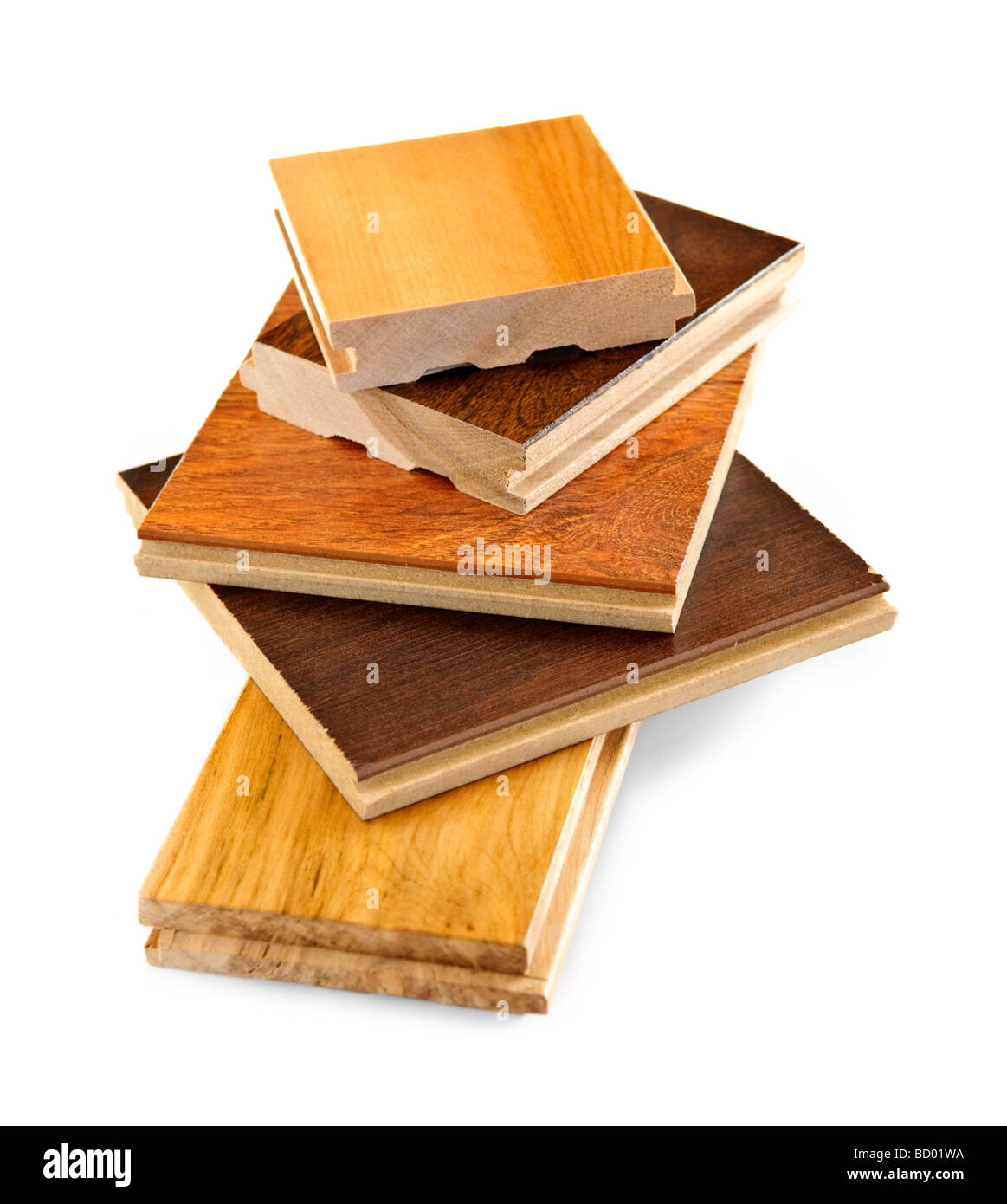 Isolato impilati prefiniti pavimenti in legno duro di campioni Foto Stock