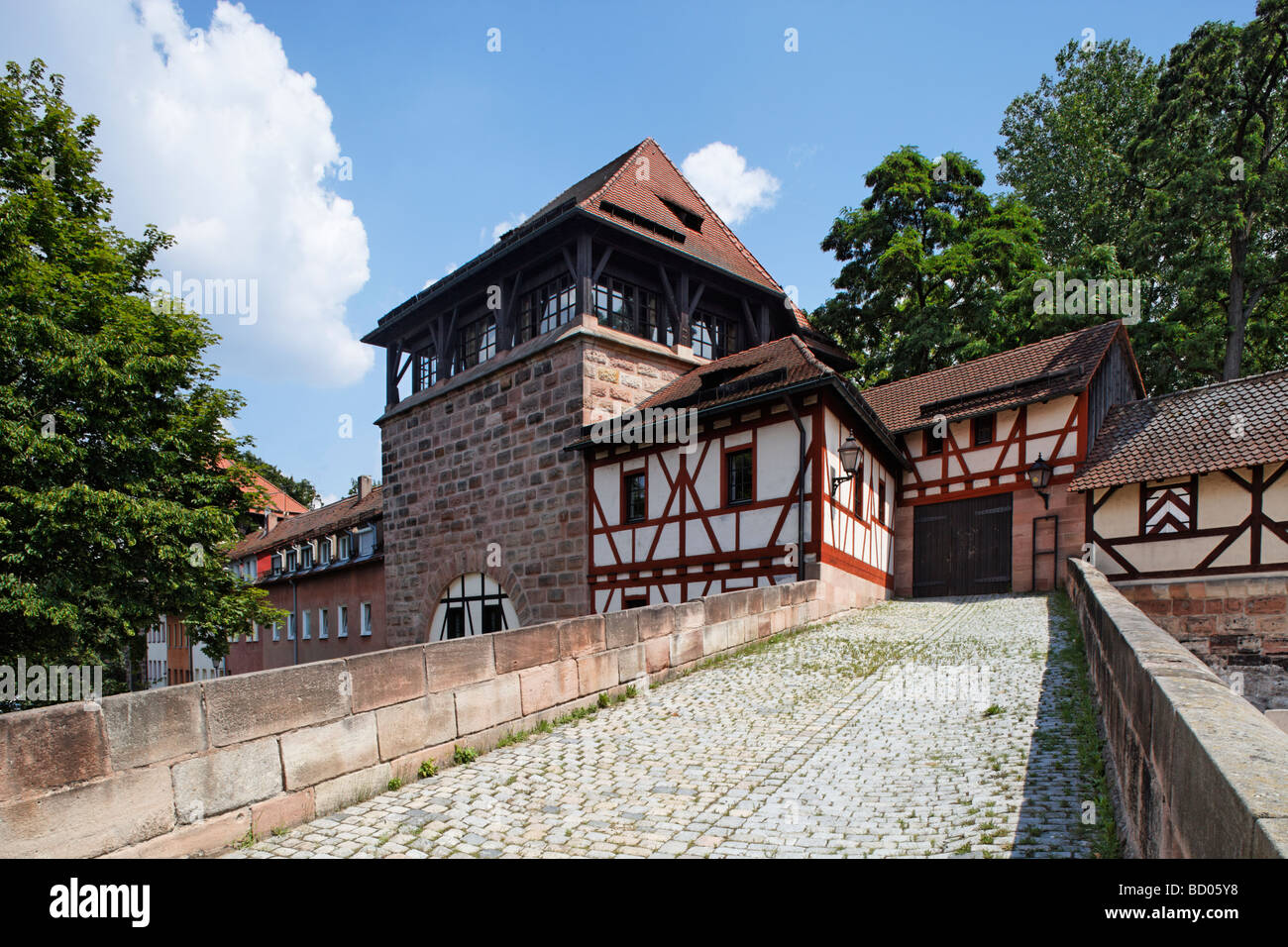 Torre fortificata Tratzenzwinger, Kakauer House, ristorante, mura, Hintere Insel Schuett, la città vecchia, Altstadt, città di Nuremb Foto Stock