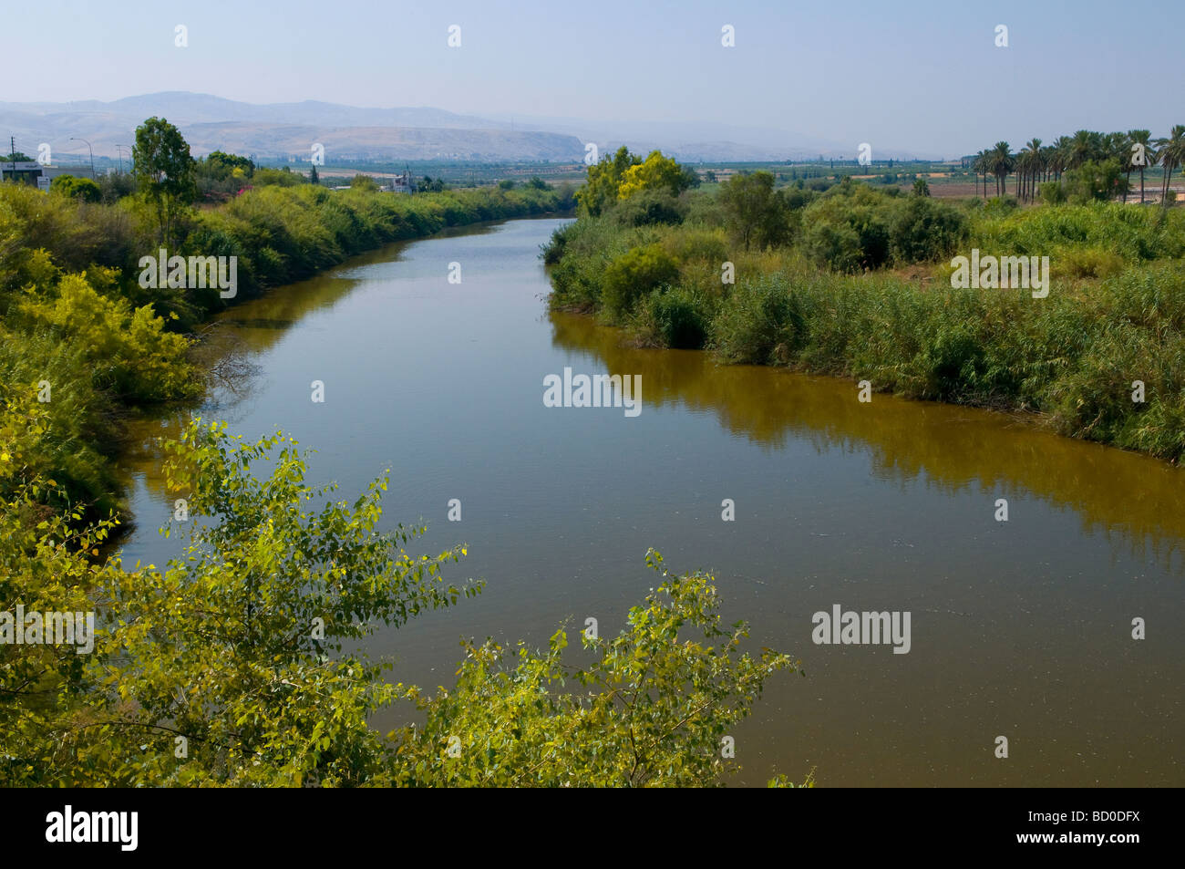 Il fiume Giordano che scorre nella valle settentrionale della Giordania Israele Foto Stock