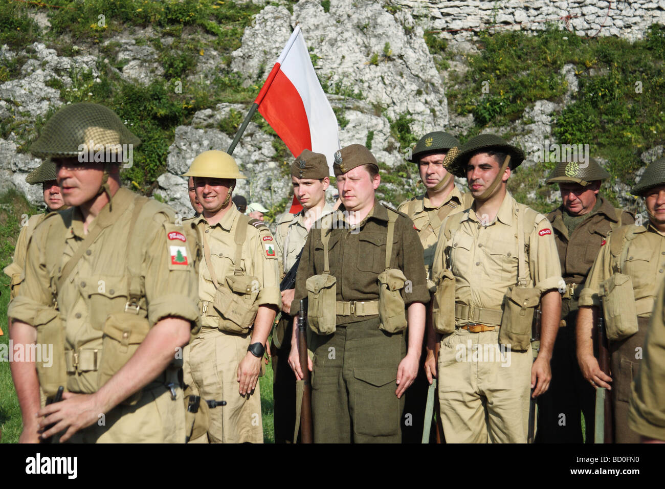 Rievocazione della seconda importante atto di guerra - La battaglia di Monte Cassino. Evento annuale in Ogrodzieniec, Polonia. Foto Stock