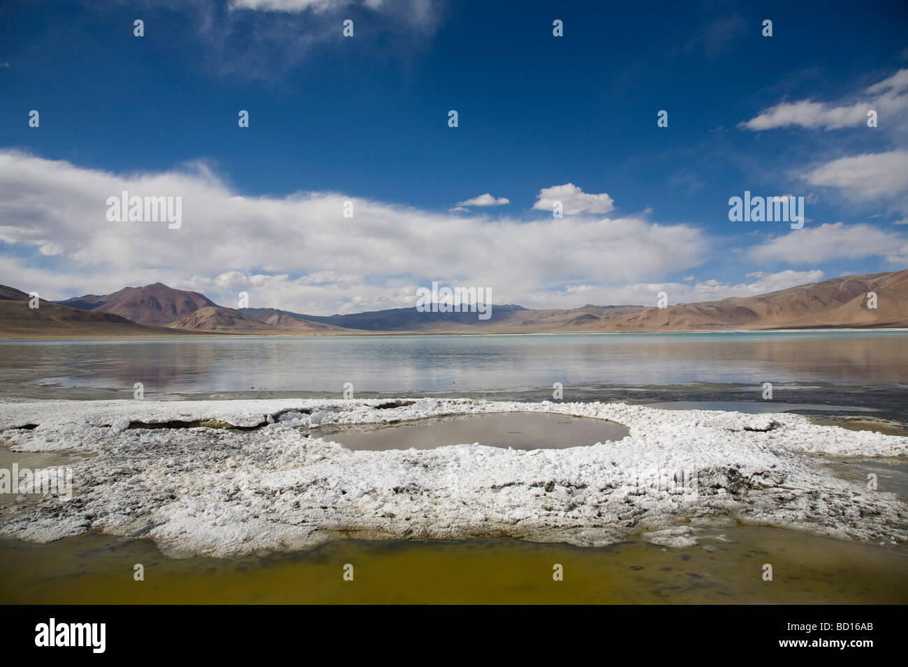 Tso Kar, alta quota lago salmastra nel Changthang plateau del Ladakh. Jammu e Kashmir in India. Foto Stock