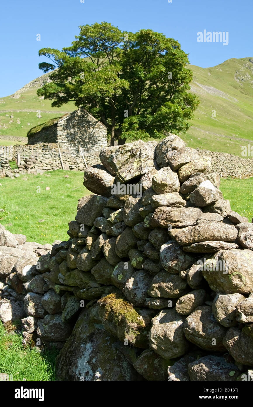 Un secco muro di pietra. Foto Stock