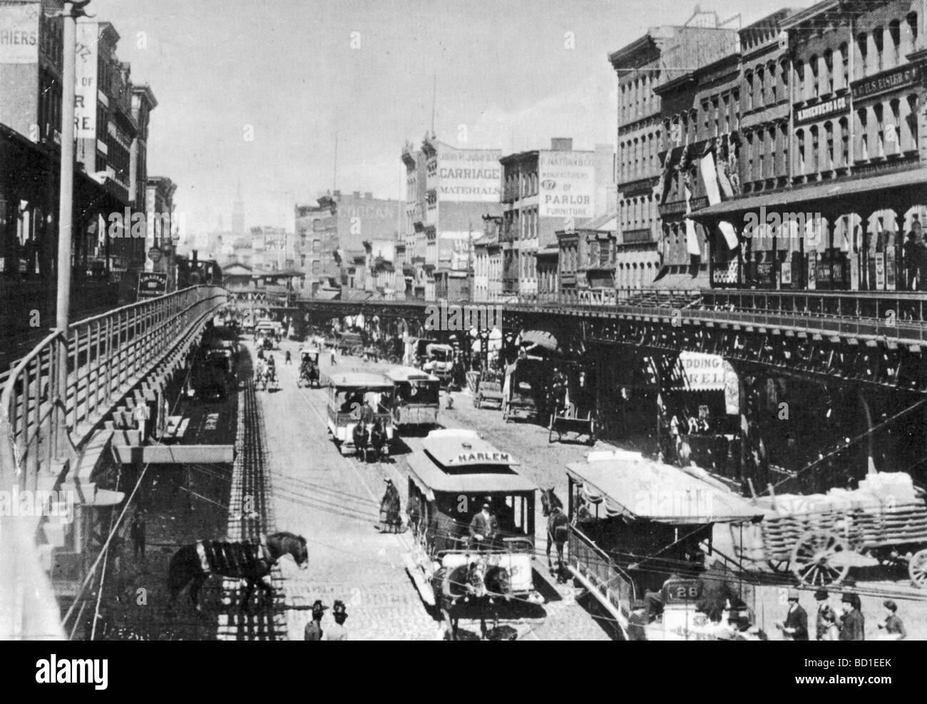 NEW YORK 1888 - The Bowery guardando a nord da Canal Street Foto Stock