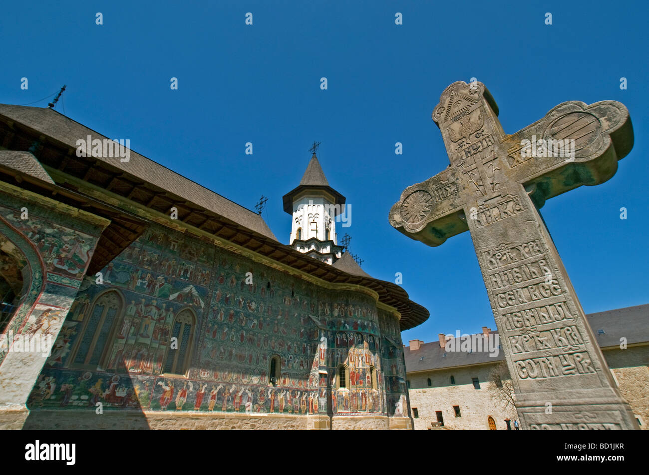 La Romania Sucevita dipinto di Monastero di Bucovina decorate con xvi secolo affreschi a soggetto religioso Foto Stock