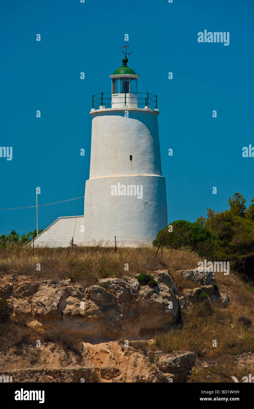 La luce bianca torre a Spetses Grecia Foto Stock
