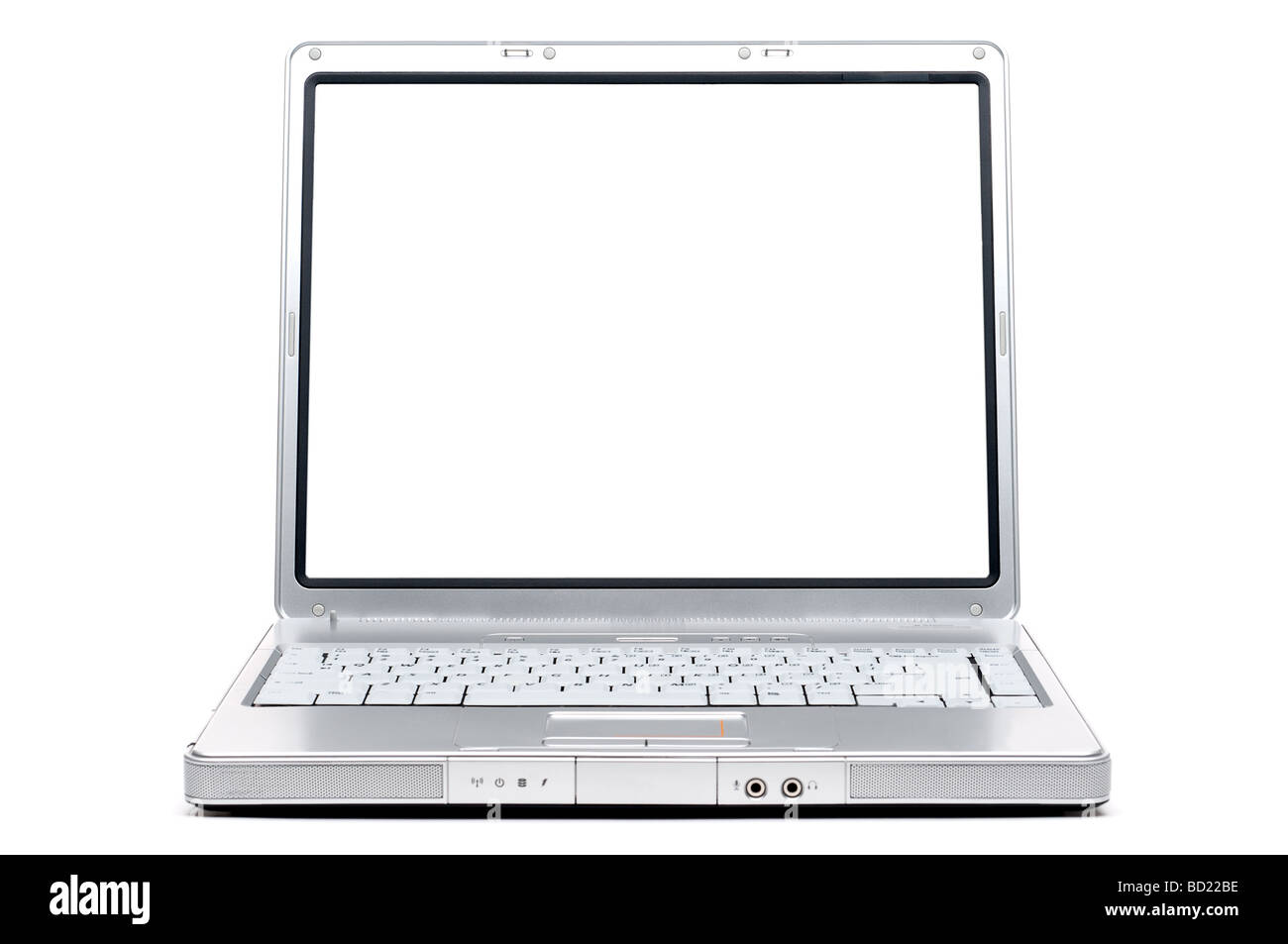Un argento computer portatile su bianco con una schermata vuota Foto Stock