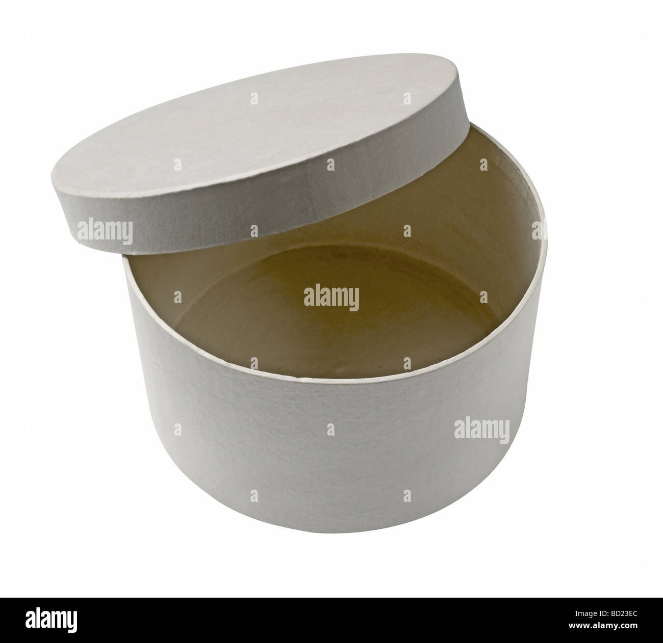 Bianco rotondo aperto dono presente nella casella vista in elevazione Foto Stock