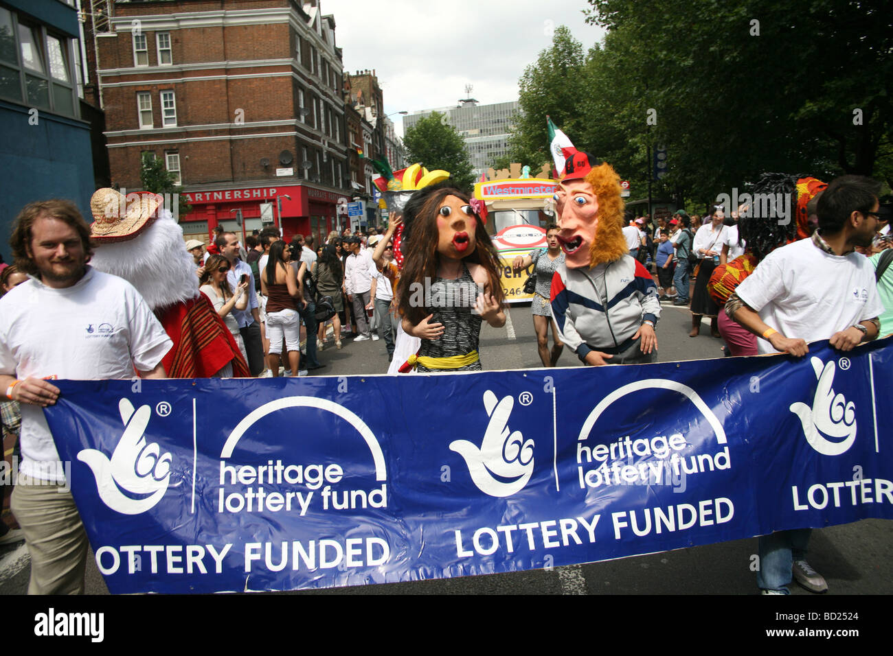 Lotteria banner di fondo al Carnevale del Pueblo Londra Foto Stock