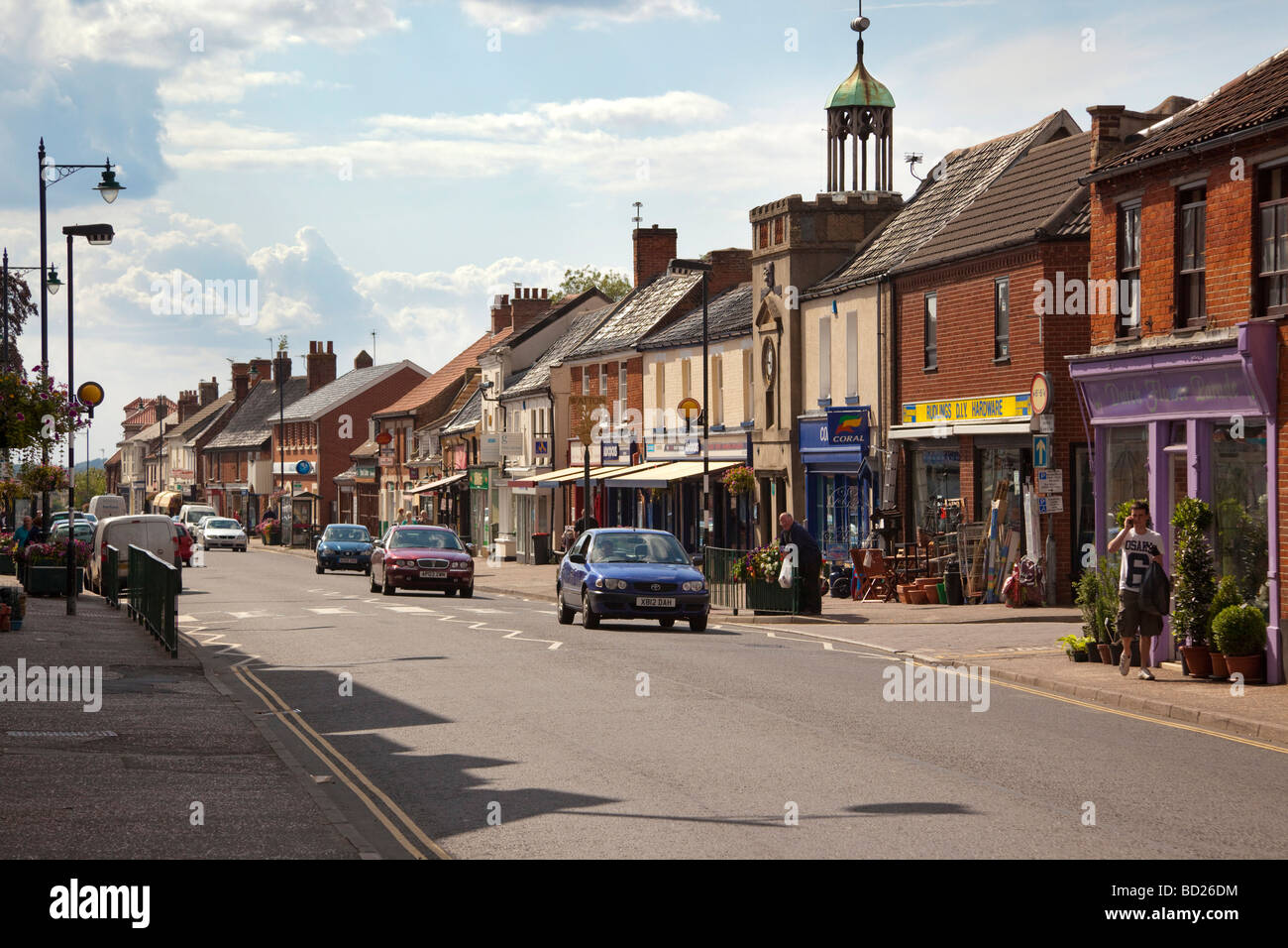 Watton town center high street, Norfolk, Regno Unito Foto Stock