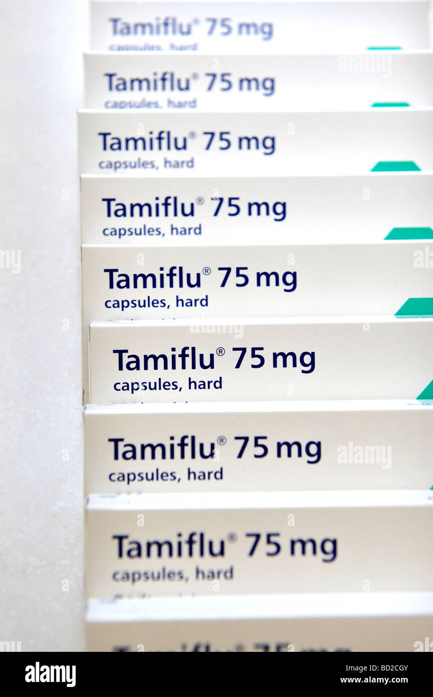 Anti influenza suina Tamiflu capsule compresse realizzato dalla ditta svizzera Roche Foto Stock