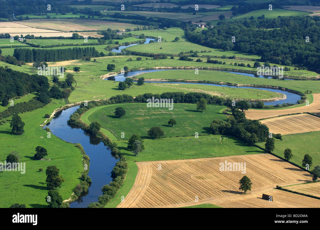 Vista aerea del fiume Severn snoda in Leighton nello Shropshire Foto Stock