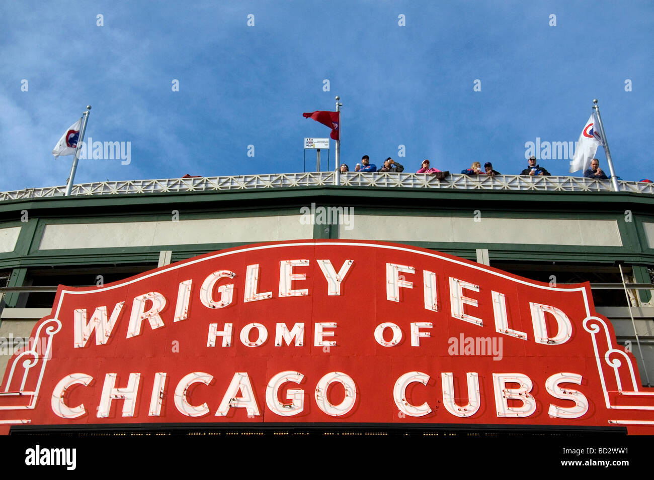 Marquee famoso segno di Wrigley Field in Chicago Illinois USA Foto Stock